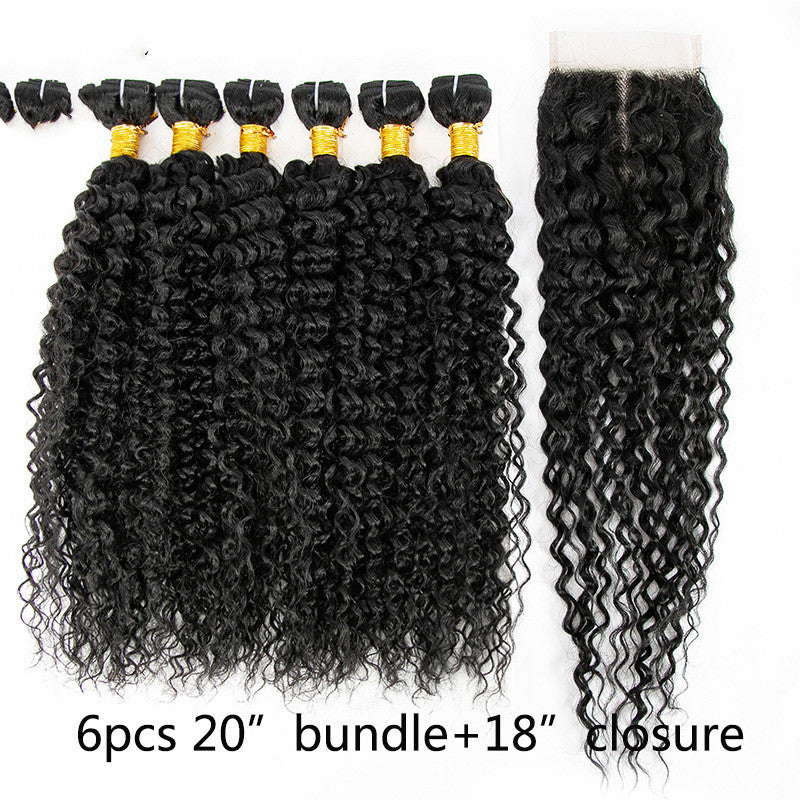 Wig Human Hair Mixed 7-piece Small Curly Curtain Hair Block Set view 3