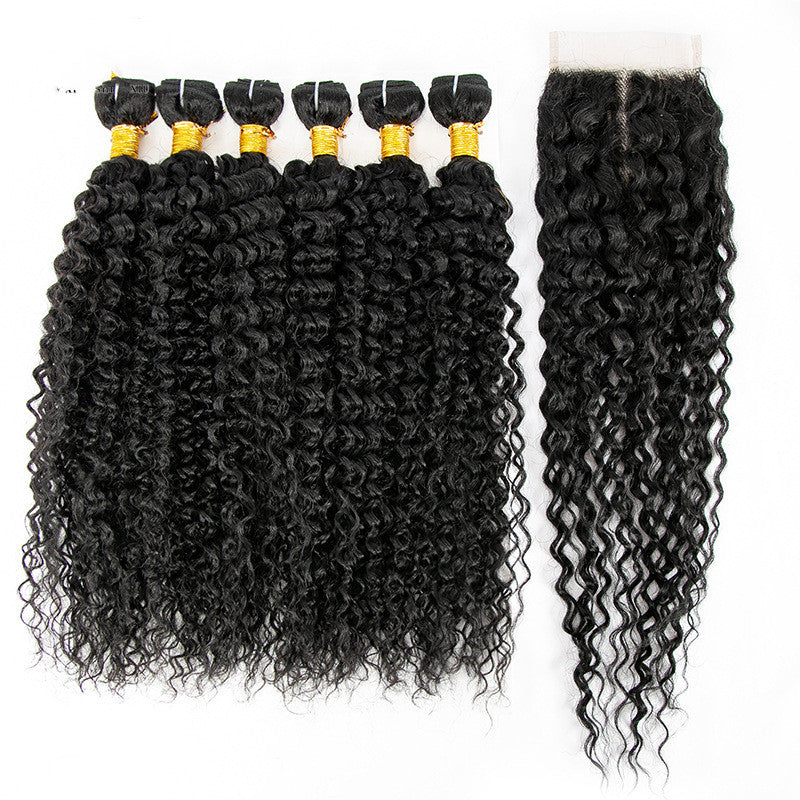 Wig Human Hair Mixed 7-piece Small Curly Curtain Hair Block Set view 8