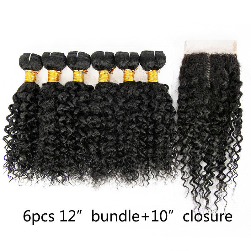 Wig Human Hair Mixed 7-piece Small Curly Curtain Hair Block Set view 7