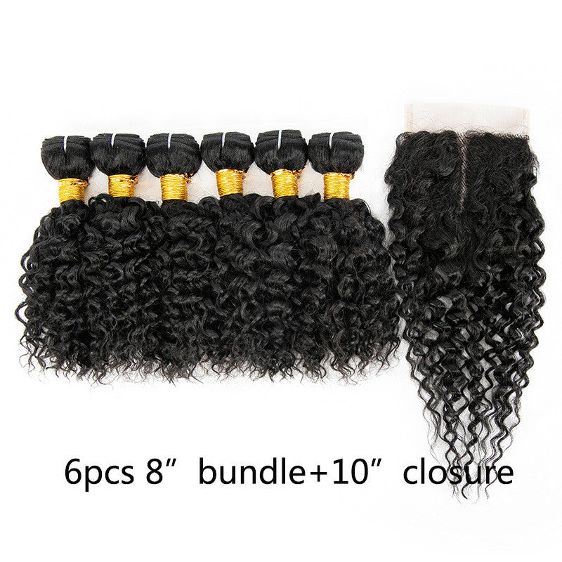 Wig Human Hair Mixed 7-piece Small Curly Curtain Hair Block Set view 4