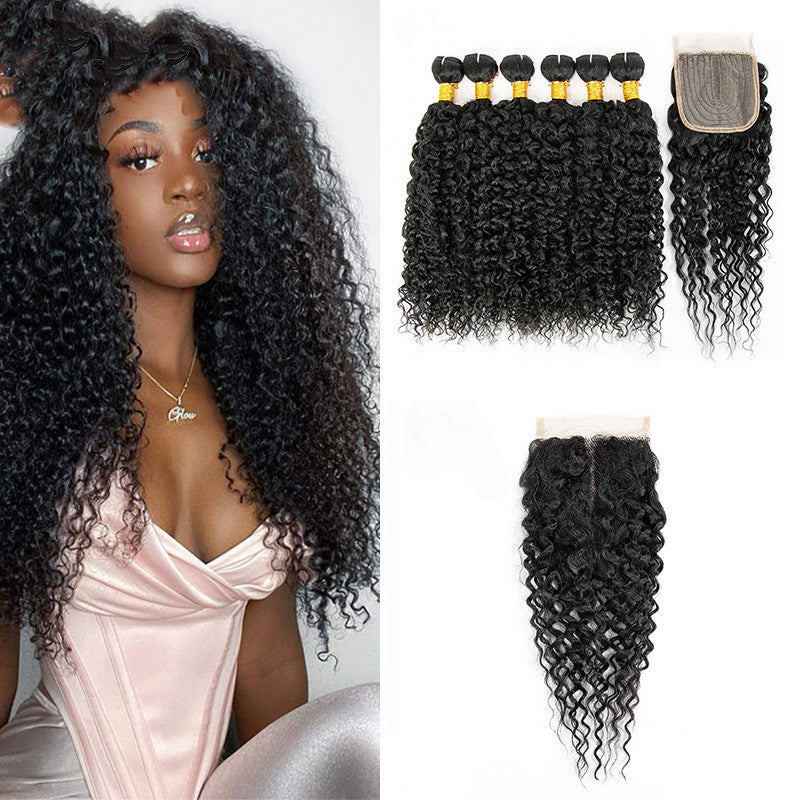 Wig Human Hair Mixed 7-piece Small Curly Curtain Hair Block Set view 6