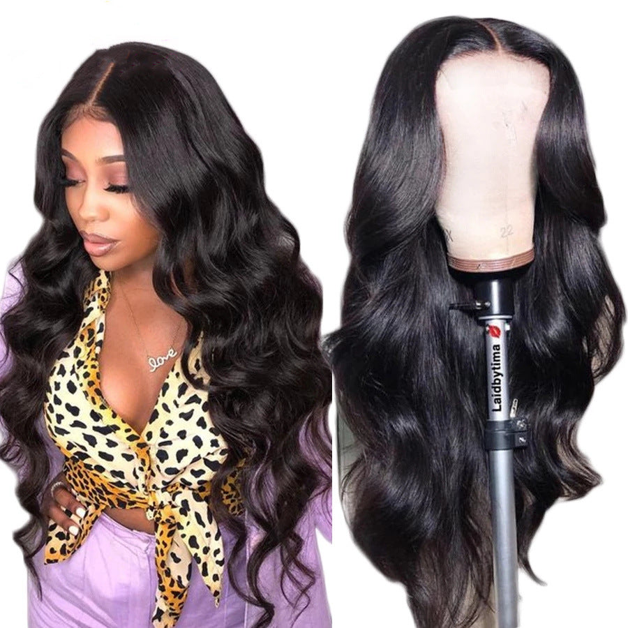 Wig Ladies Fashion Black Mid-length Curly Hair Front Lace Synthetic Headgear view 3